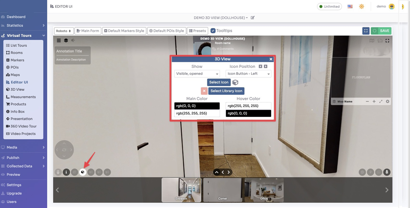Editor UI - 3D View icon set to Show as Visible