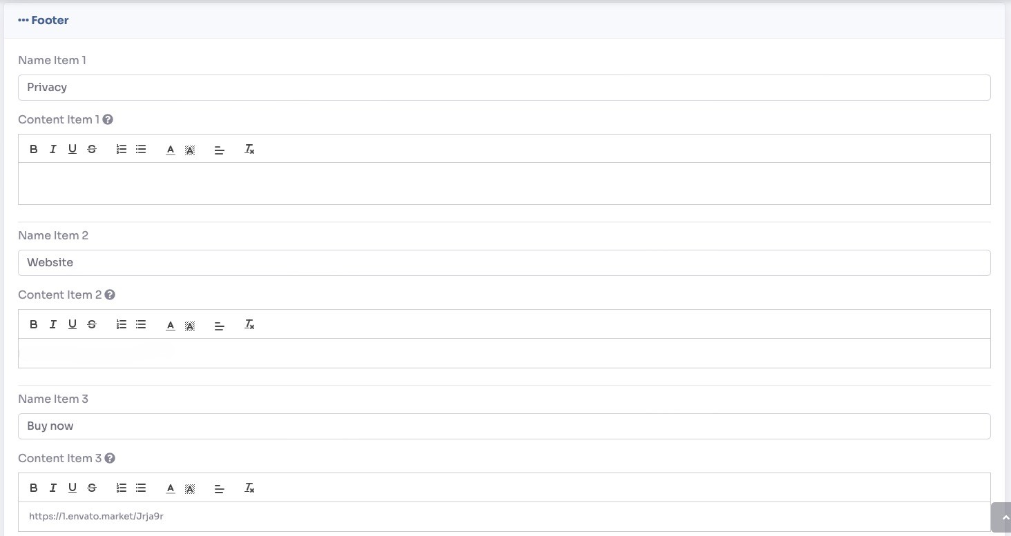 Footer links settings