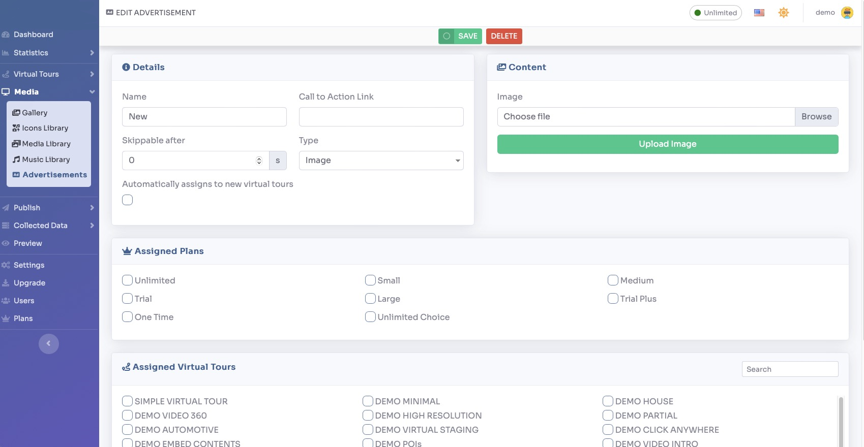 Advertisement configuration options