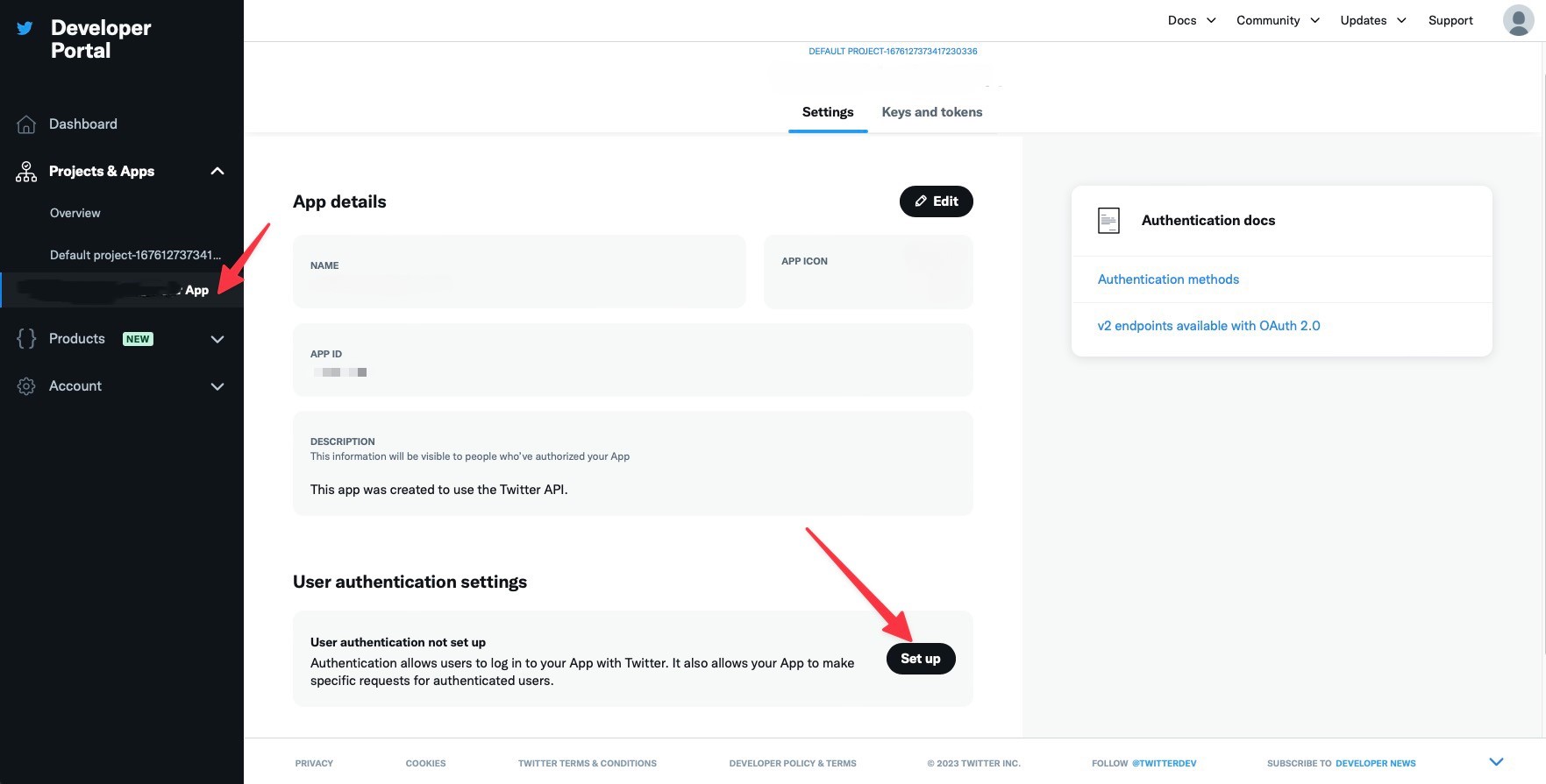 Twitter Developer - User authentication setup