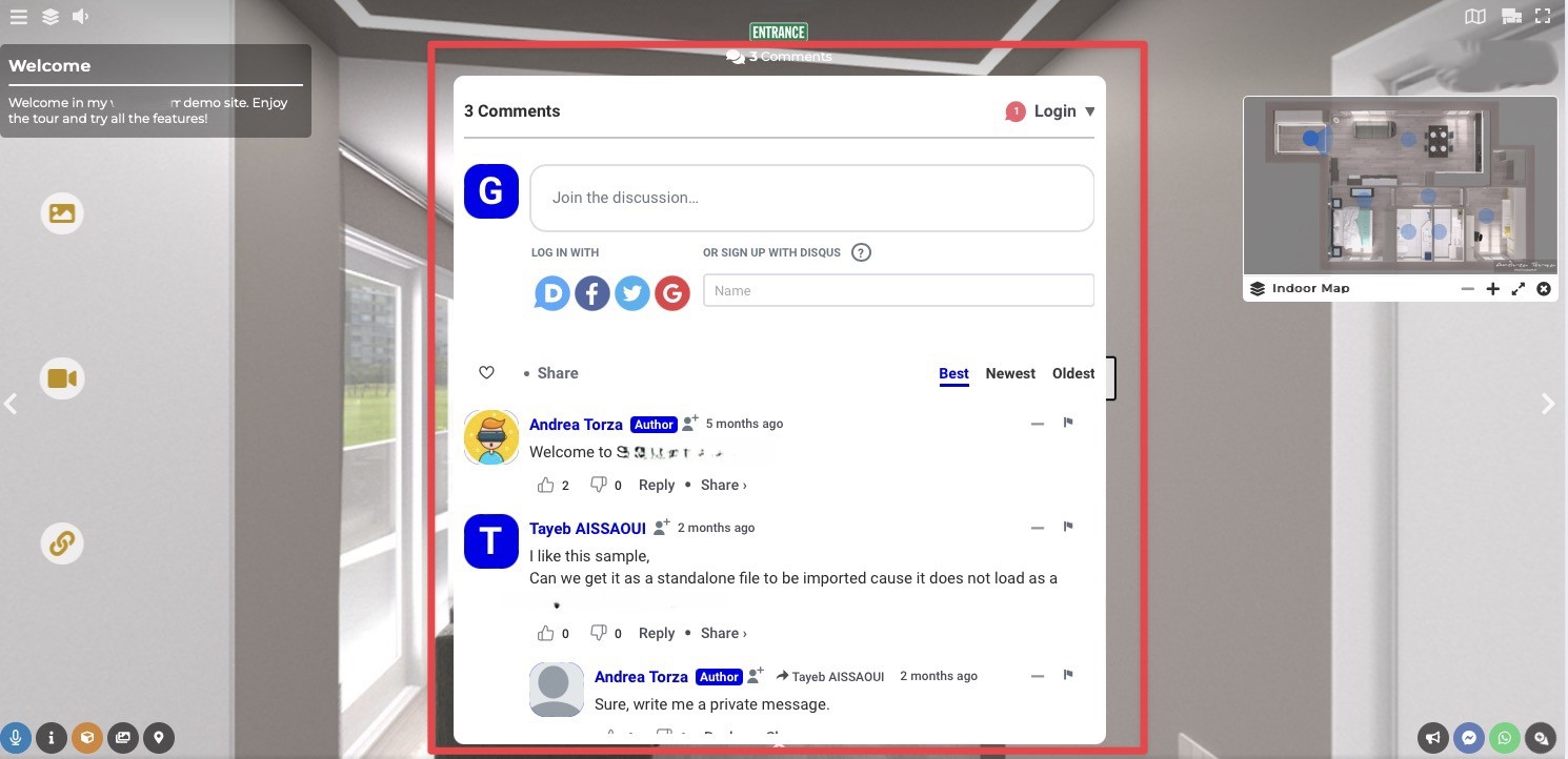 Comments enabled in virtual tour - end result
