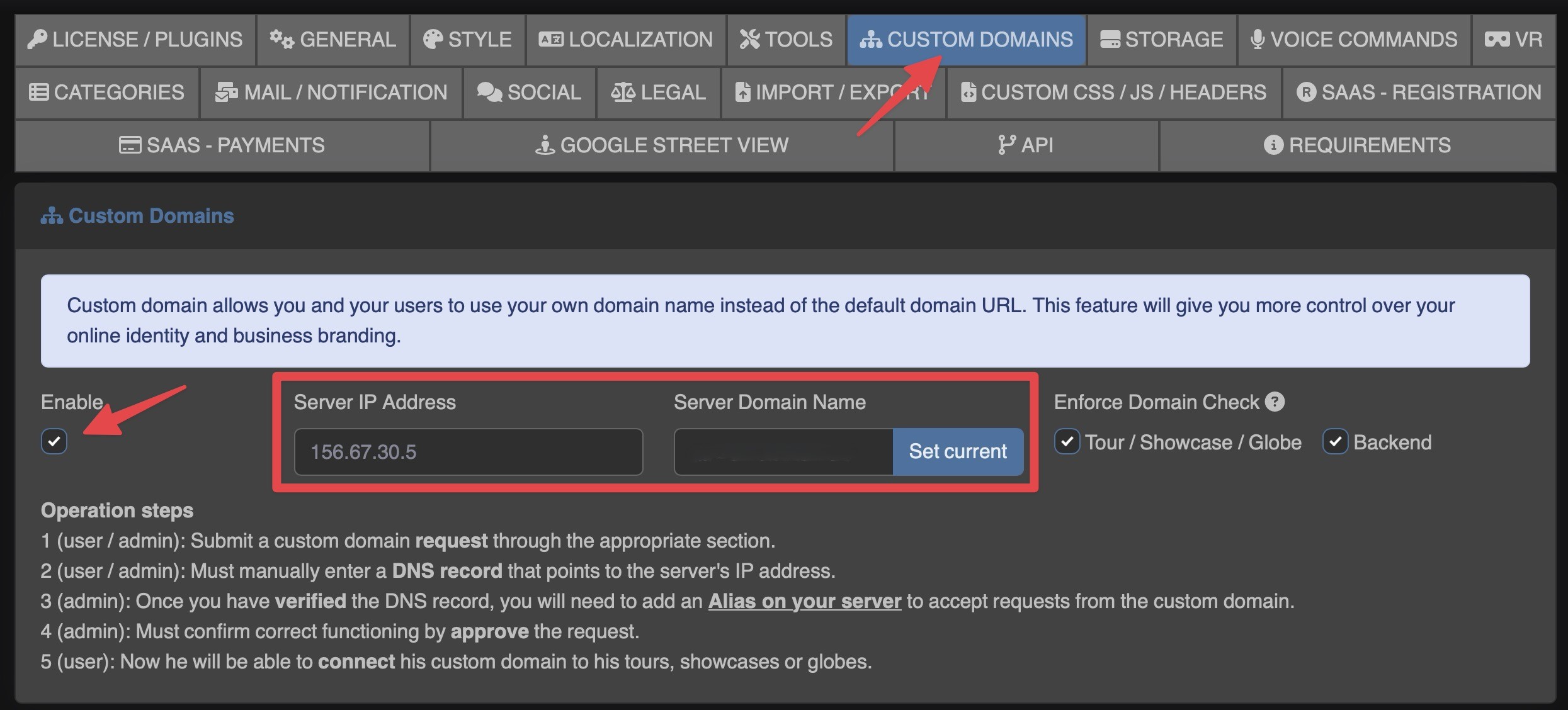 Enable Custom Domain in Settings