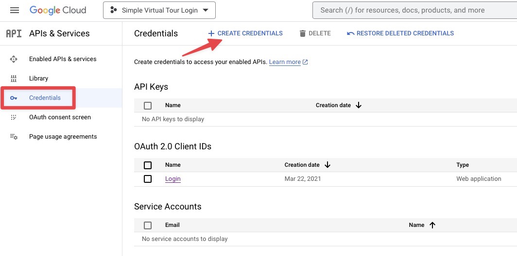 Google Cloud Console - Create Credentials