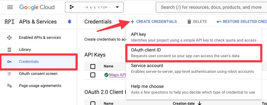 Select OAuth client ID