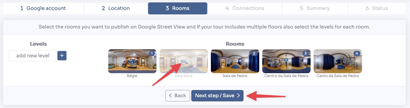 Toggle rooms to publish