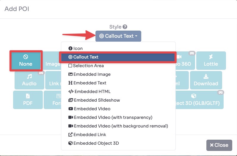 POI style selector - choose Callout Text style