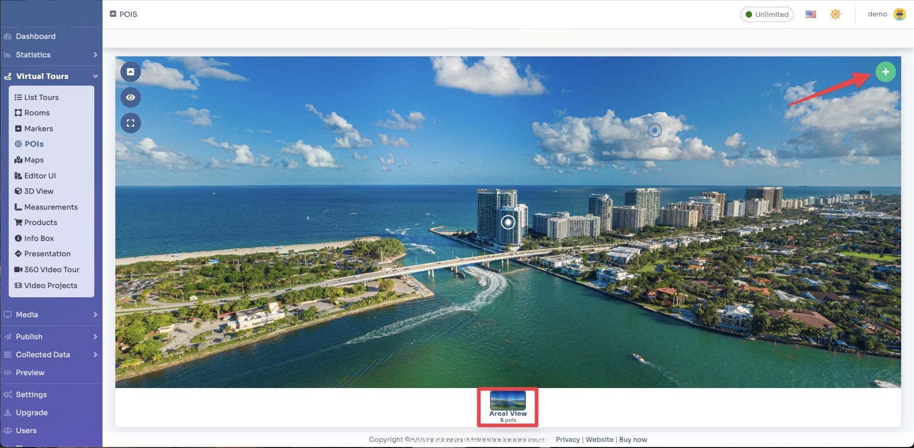 Select room to add POI - click + button top right
