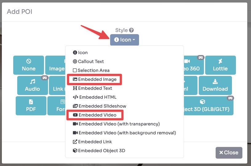 POI style selector - embed image or video