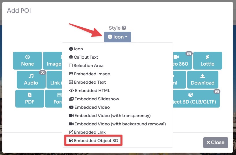 POI style selector - embed 3D object