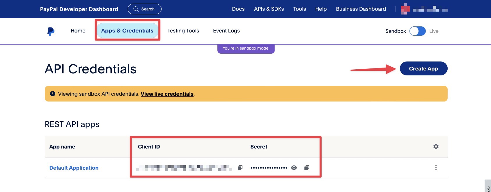 PayPal Client ID and Secret configuration