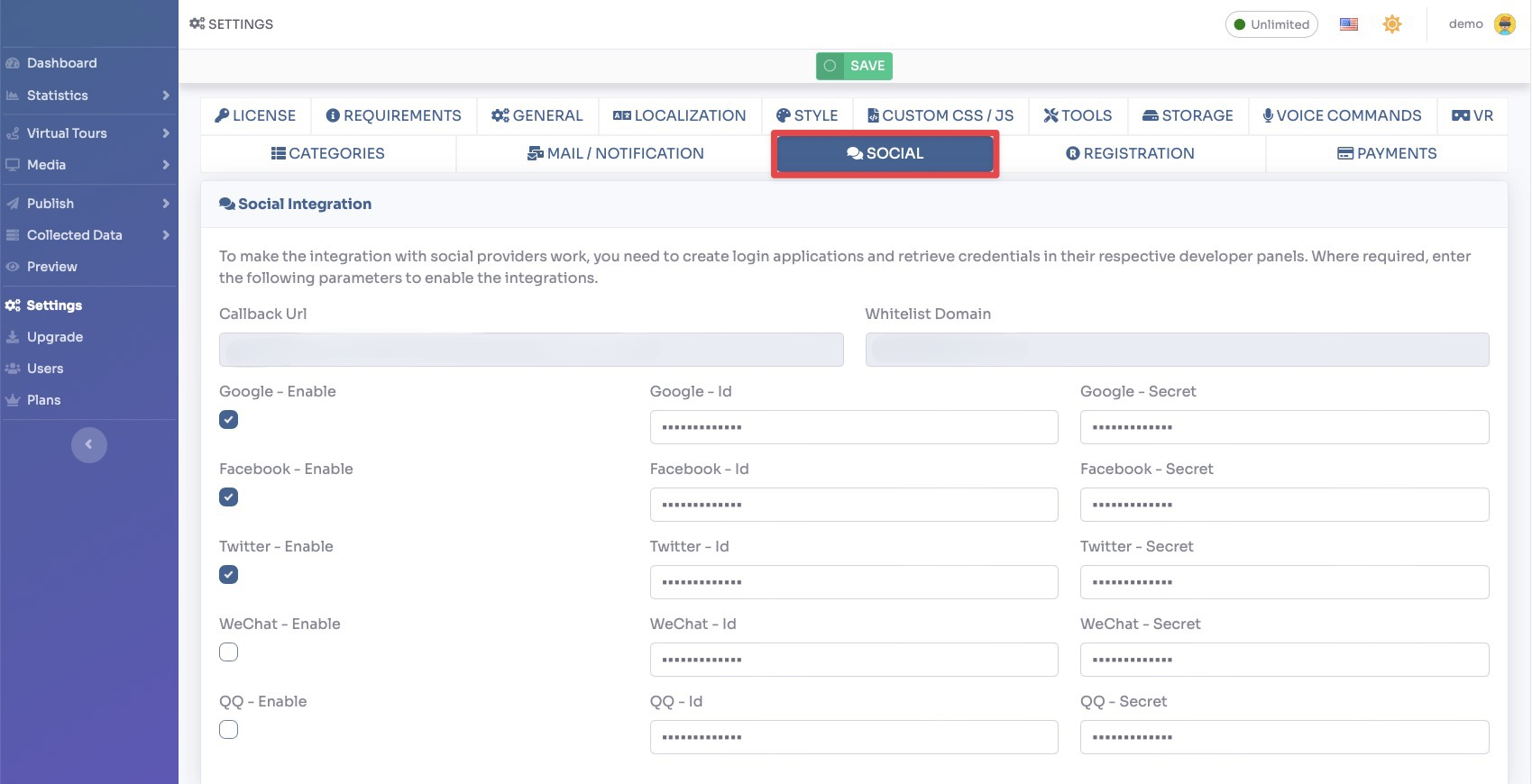 Customer registration and login page