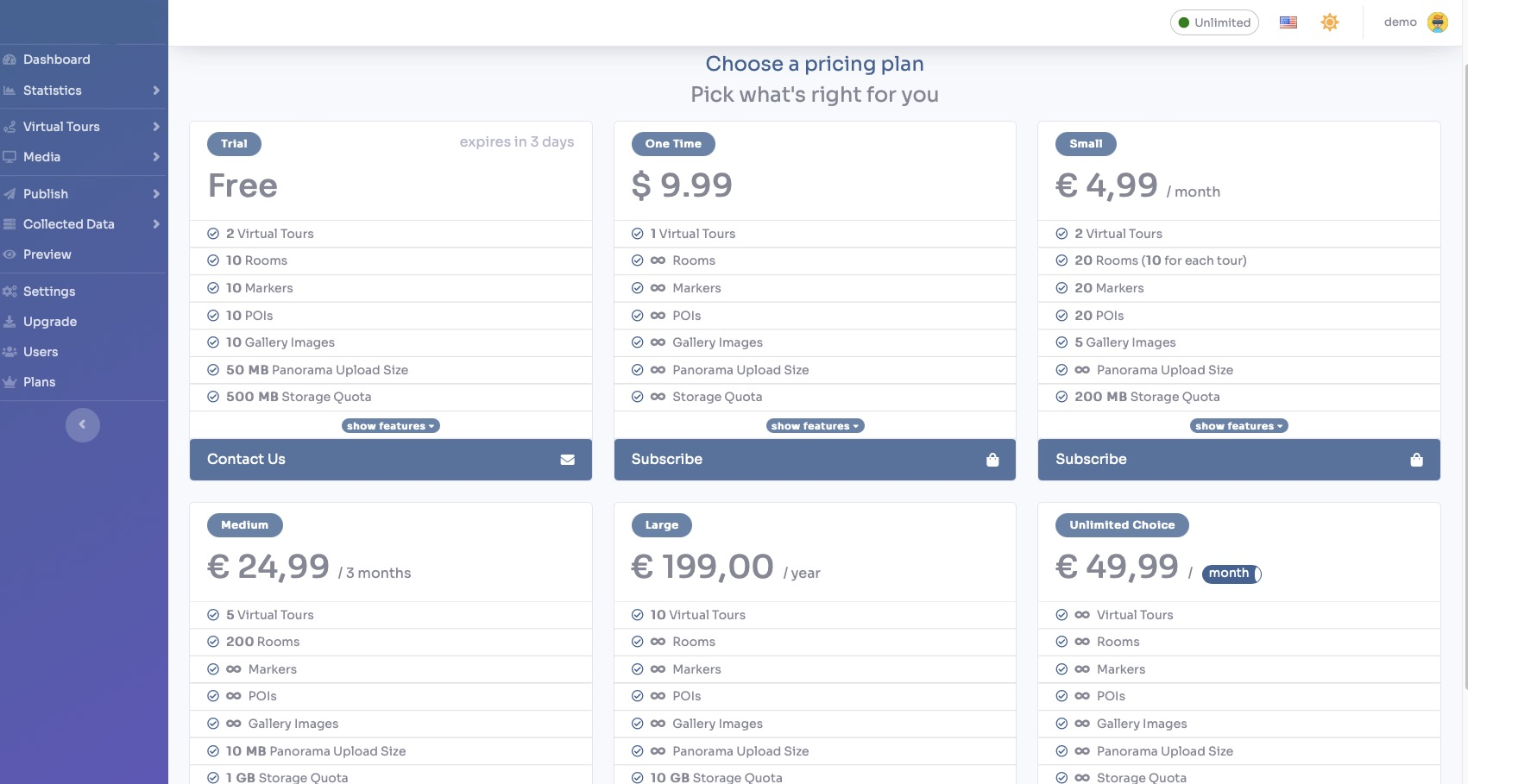 Plans listed overview