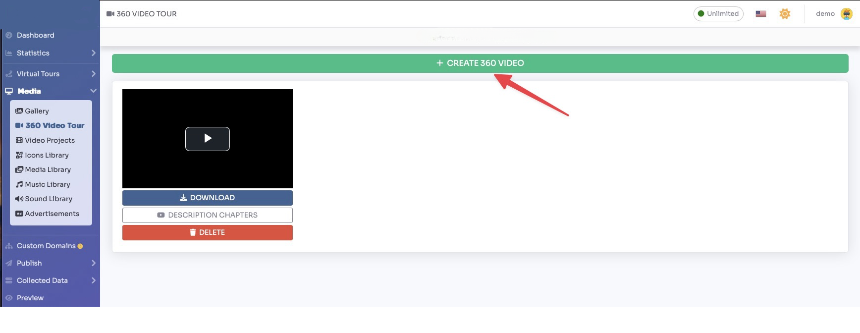 Select Media 360 Video Tour from side menu