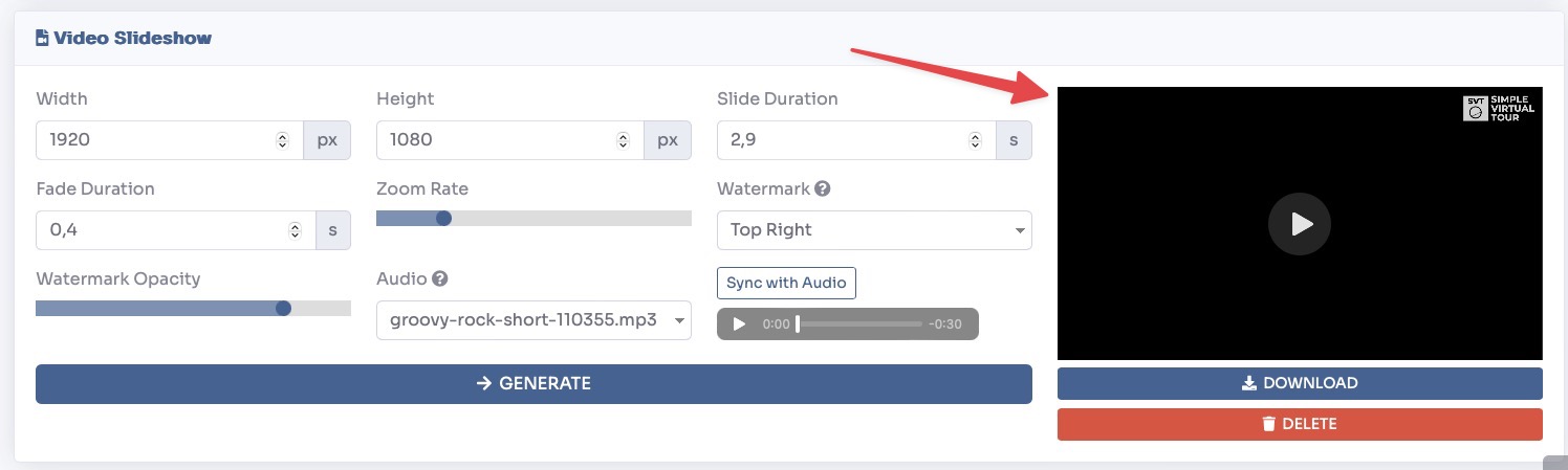 Generated video download