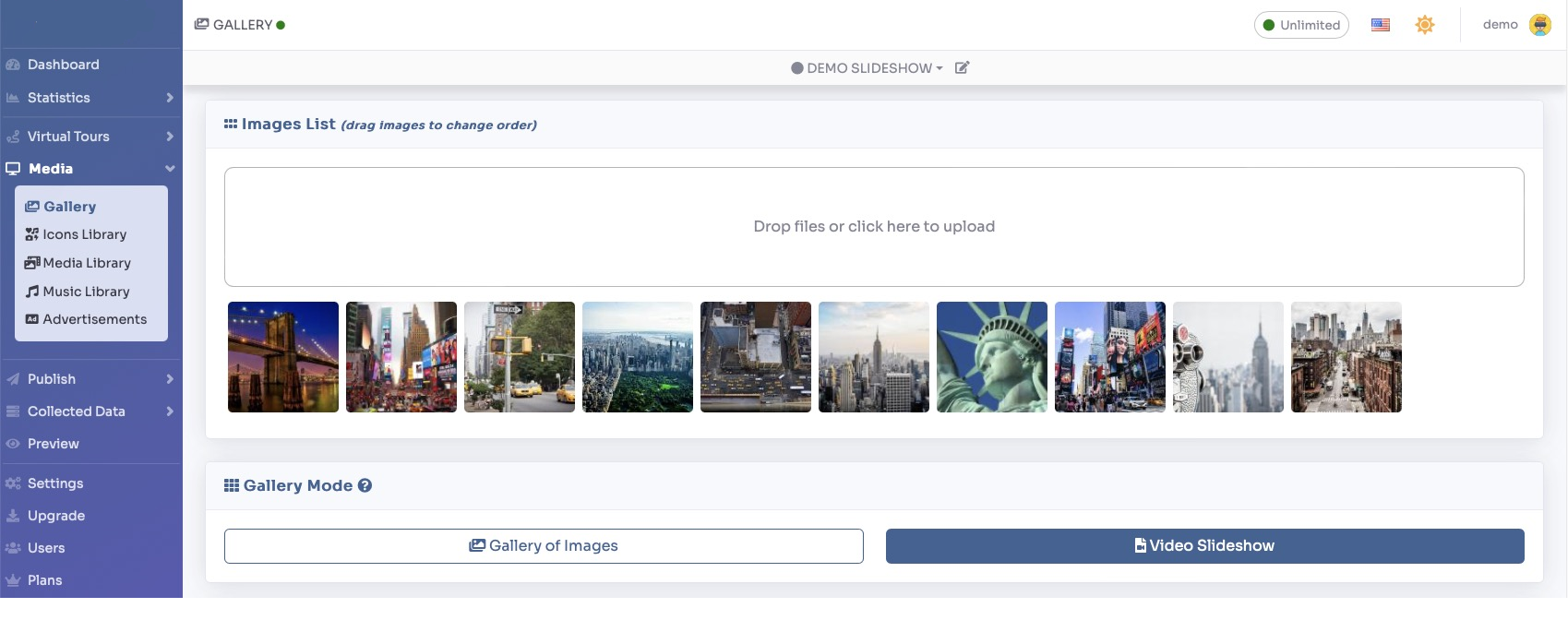 Gallery upload screen