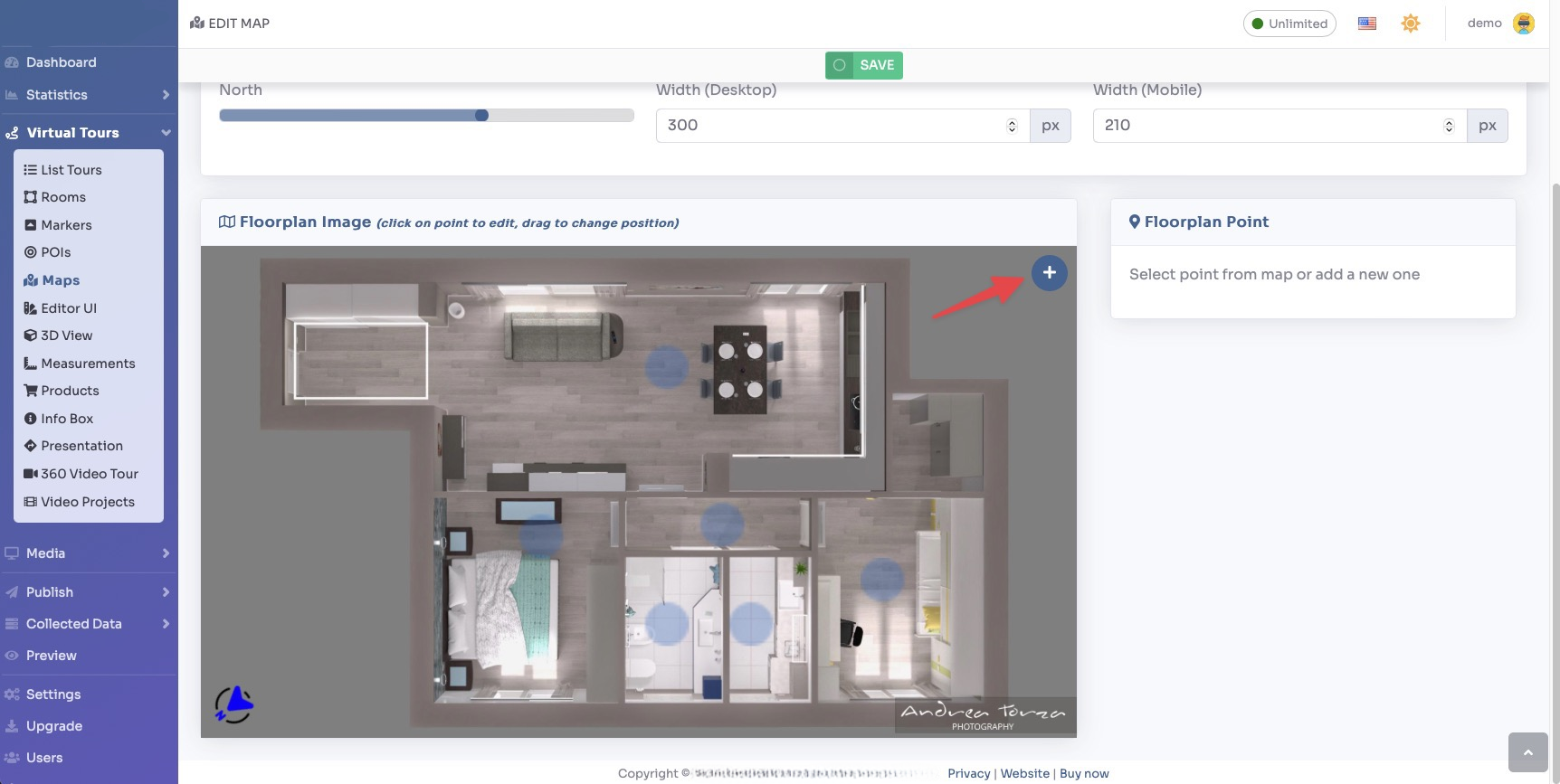 Floorplan editor with rooms list