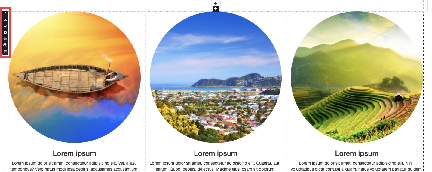 Container control functions on left side of each element