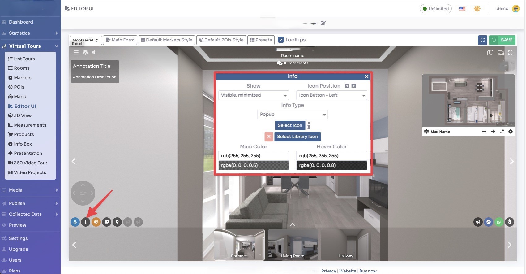Editor UI - Info icon settings with popup or panel display type