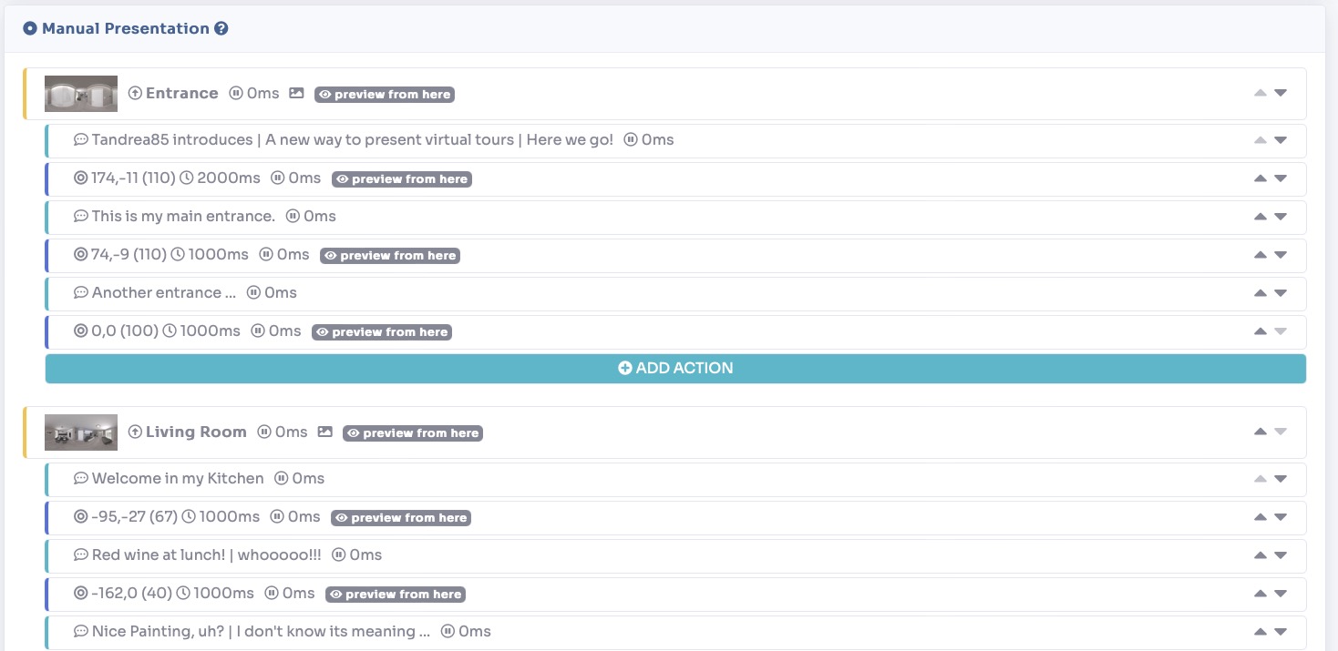 Manual Presentation - Add Room and Add Action buttons