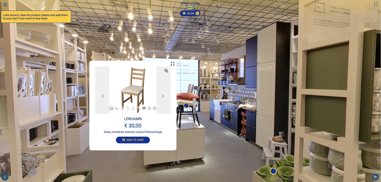 Final result - product shop displayed inside the virtual tour