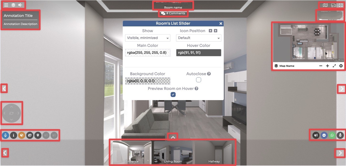 Clicking a UI element opens its visibility and appearance settings