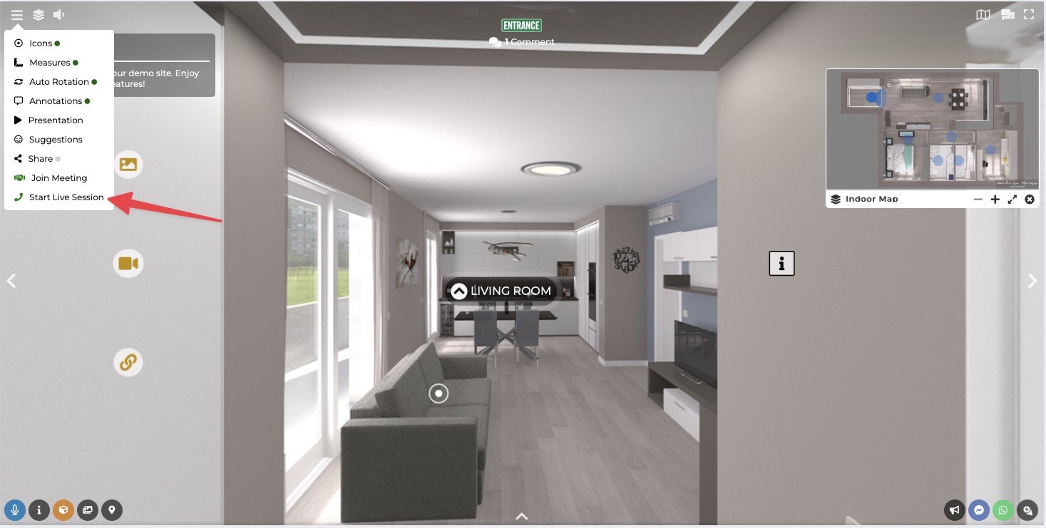 Tour menu - Start Live Session menu item