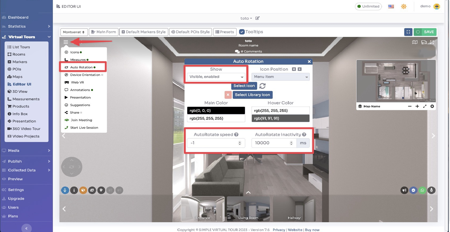 AutoRotate settings in Editor UI