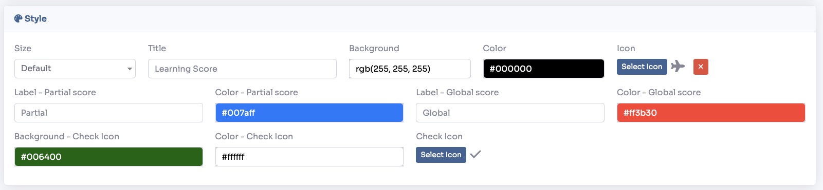 Learning mode style settings